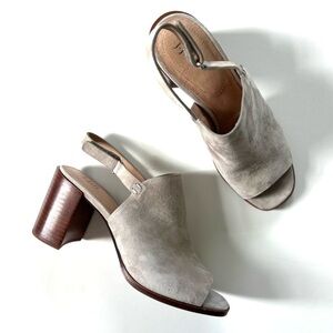 J. Jill Light Grey Genuine Leather Suede Sling Back Heeled Mule Sandals